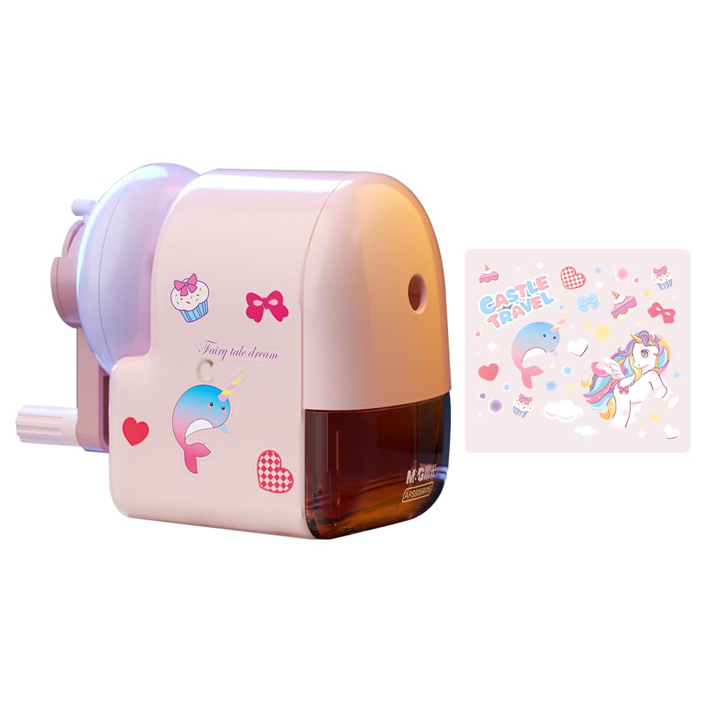 M&G Cute Manual Labor-Saving Pencil Sharpener for Colored & Sketch Pencils - Kids, School & Classroom - Pink