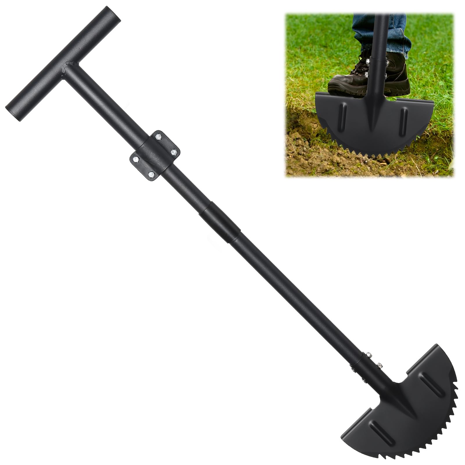 Sharp Saw-Tooth Half Moon Hand Lawn Edging Tool for Professional Landscapers with Adjustable 48" Long Handle
| Edger La