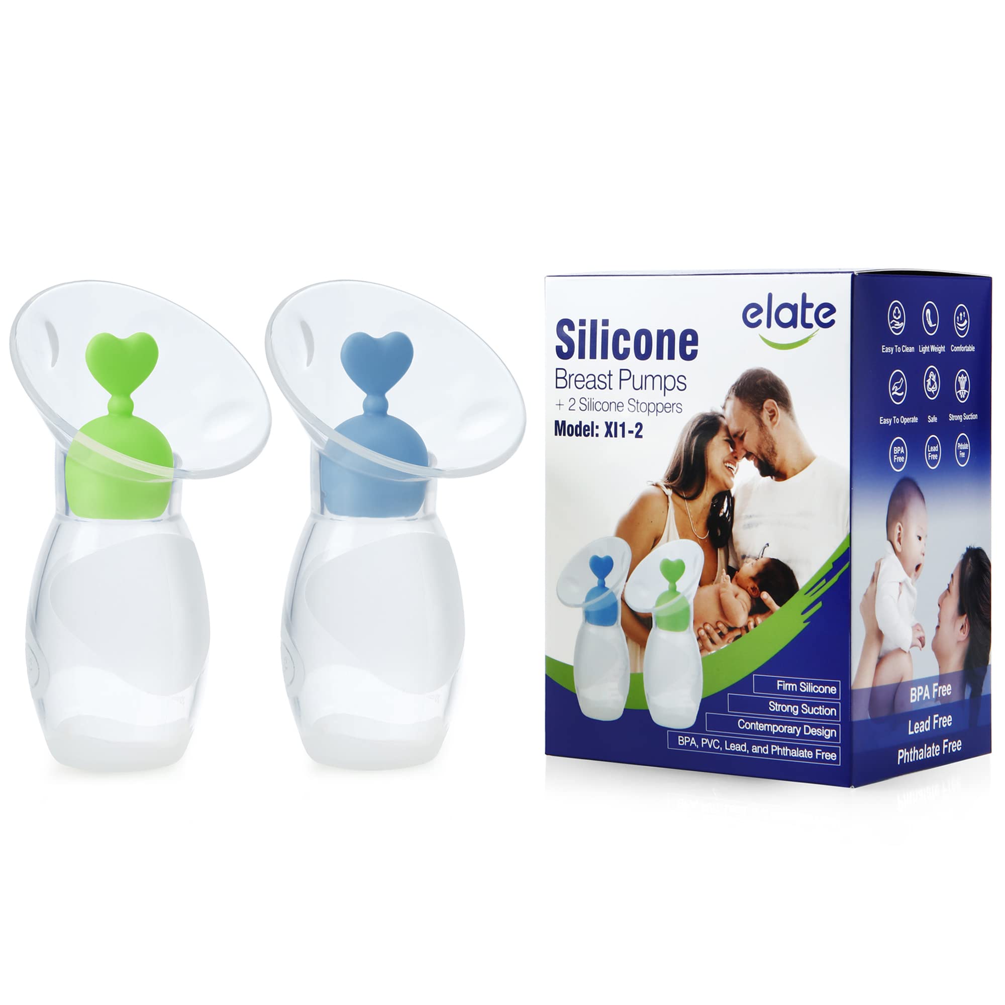 Elate Manual Breast Pump for Nursing Moms - Enhance Milk Production, BPA Free, FSA HSA Eligible - 2-Pack, 4oz Blue Gree
