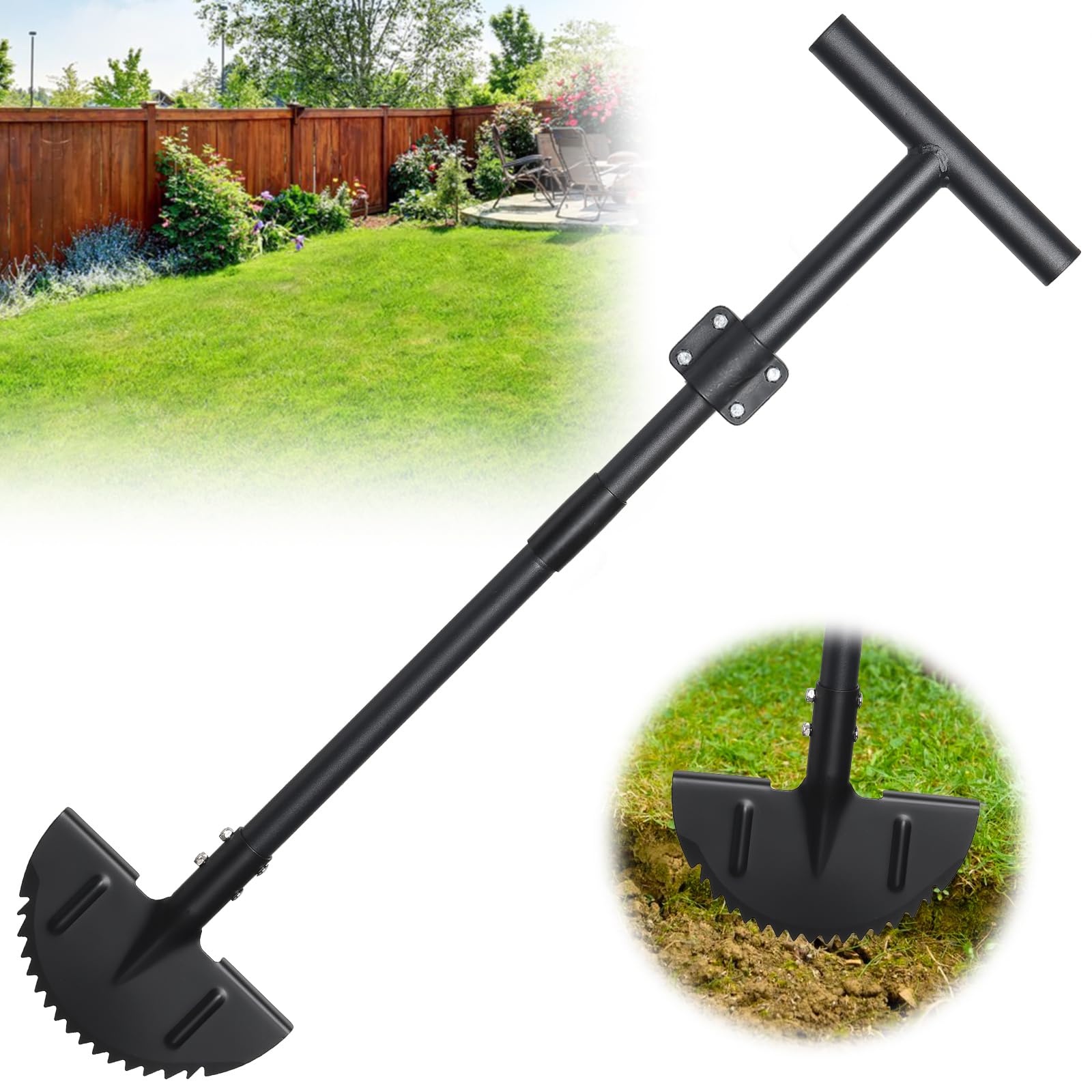 Sharp Saw-Tooth Half Moon Hand Lawn Edging Tool - Adjustable 49" Long Handle for Landscaping
| Edger Lawn Tool - Manual