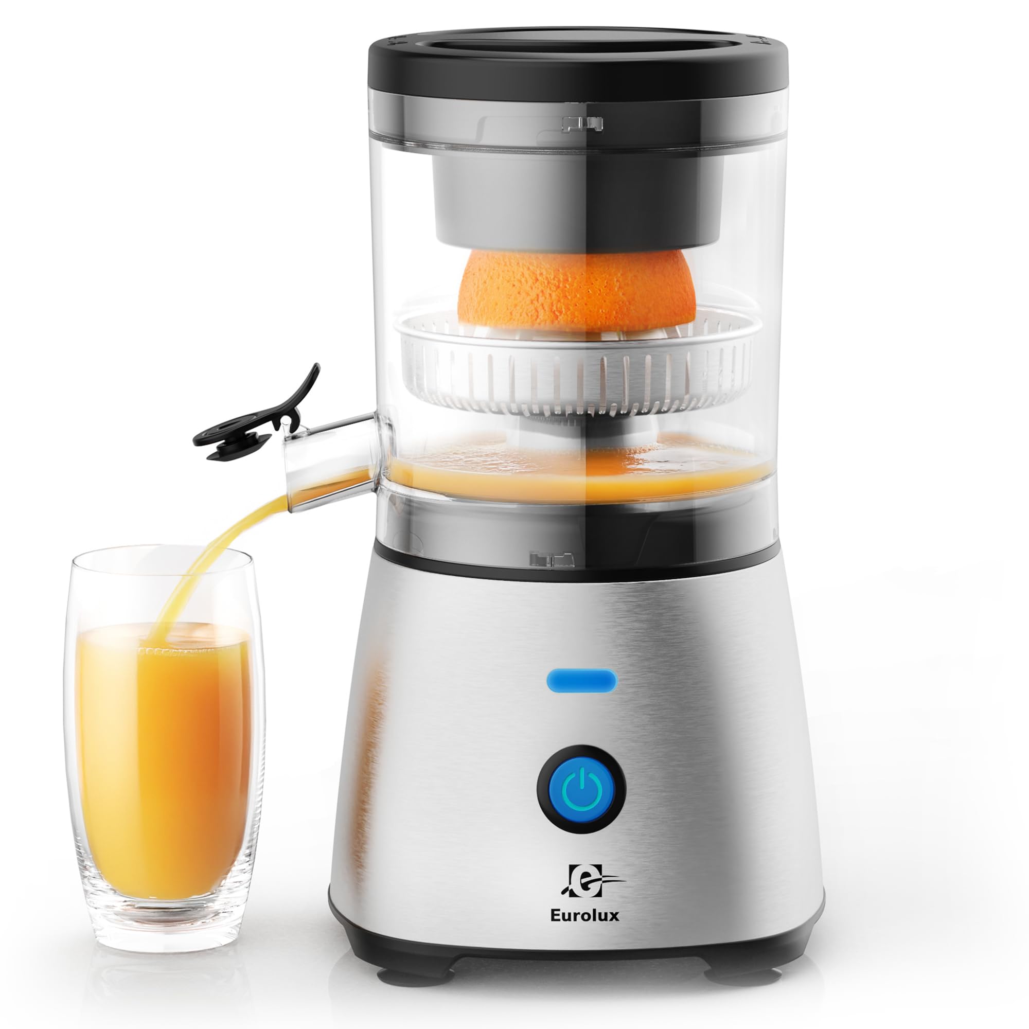 Eurolux Electric Citrus Juicer Stainless Steel | Premium Quiet Operation One-Touch Orange Juice Squeezer | Easy to Clean